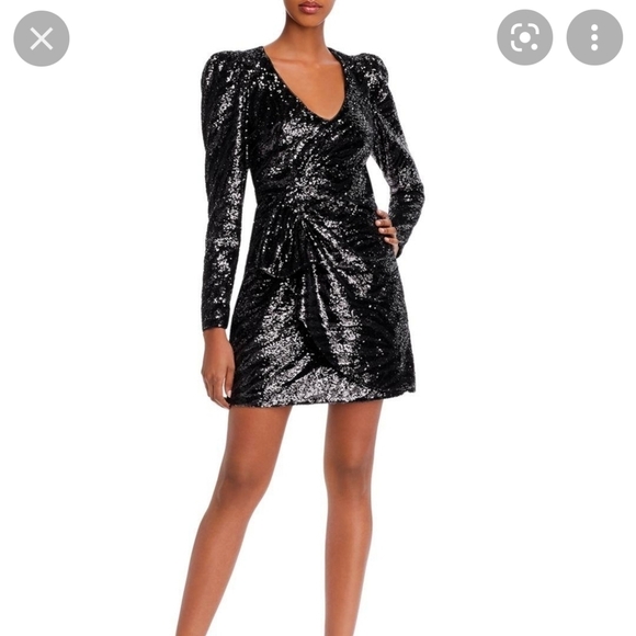 Black Sequin Puff Sleeve mini dress - Picture 1 of 12